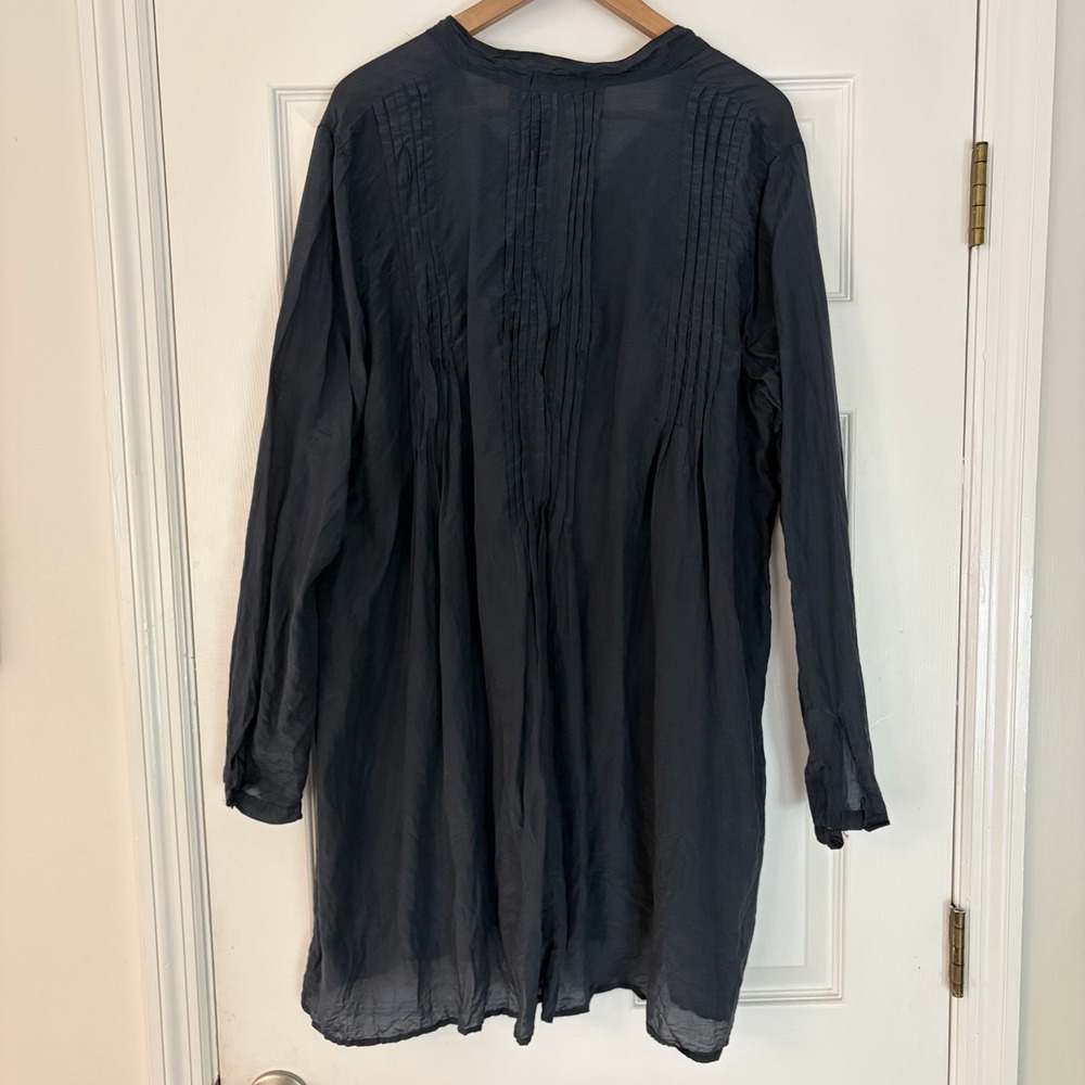 CP Shades Womens Silk Blend Blue Gray Popover Tunic Blouse Large Button Dress - Picture 2 of 9